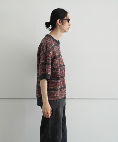 O(オー)の「reverve SHORT SLEEVE KNIT(ニット/セーター・メンズ・アイボリー/グレー・F)」の7枚目の写真