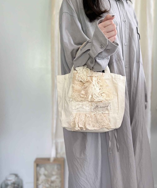 m.soeur（エムスール）の「紅茶染めレースのミニトートバッグ（トートバッグ・レディース・ホワイト・FREE）」の8枚目の写真