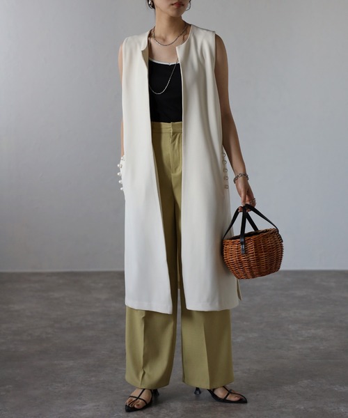 ボンジュールサガン BONJOUR SAGAN ビッグパールボタンジレ （beige） Bonjour Sagan ベスト ジレ ビッグパールボタンロングベスト
