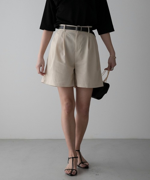 Anss.me（アンスミー）の「【Anss.me】チノツータックベルト付きショートパンツ（スカート・レディース・アイボリー/ブラック/グレー・FREE）」の6枚目の写真