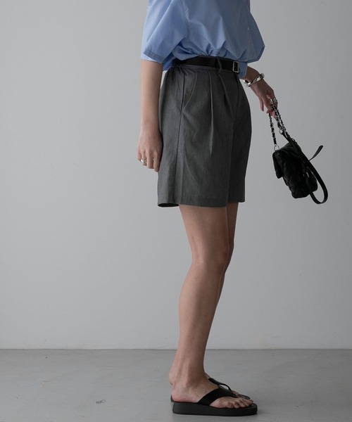 Anss.me（アンスミー）の「【Anss.me】チノツータックベルト付きショートパンツ（スカート・レディース・アイボリー/ブラック/グレー・FREE）」の9枚目の写真