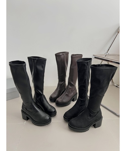 Shoes in Closet（シューズインクローゼット）の「厚底 ヒールアップ  フィット ストレッチ ロングブーツ 1879（ブーツ・レディース・ブラック/ブラック系8/ホワイト/ダークブラウン・S/L/M/LL）」の18枚目の写真