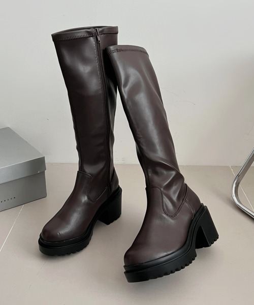 セール】厚底 ヒールアップ フィット ストレッチ ロングブーツ 1879