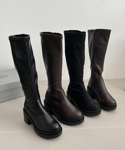 セール】厚底 ヒールアップ フィット ストレッチ ロングブーツ 1879