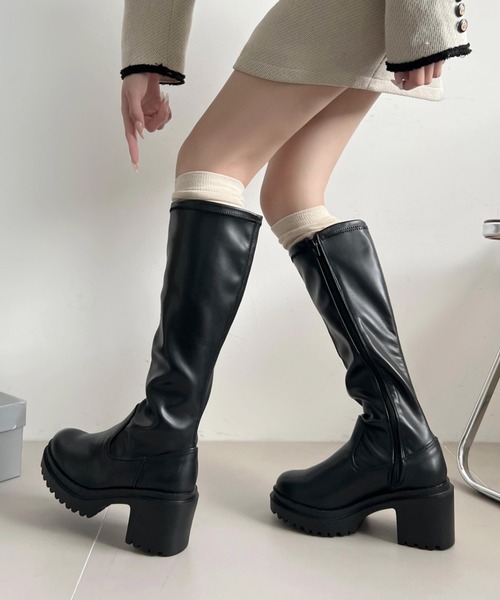 Shoes in Closet（シューズインクローゼット）の「厚底 ヒールアップ  フィット ストレッチ ロングブーツ 1879（ブーツ・レディース・ブラック/ブラック系8/ホワイト/ダークブラウン・S/L/M/LL）」の9枚目の写真