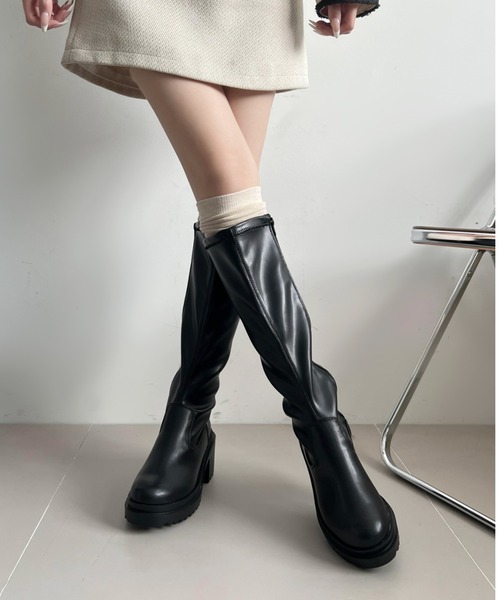 Shoes in Closet（シューズインクローゼット）の「厚底 ヒールアップ  フィット ストレッチ ロングブーツ 1879（ブーツ・レディース・ブラック/ブラック系8/ホワイト/ダークブラウン・S/L/M/LL）」の10枚目の写真