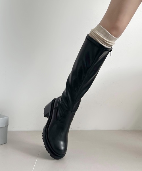 Shoes in Closet（シューズインクローゼット）の「厚底 ヒールアップ  フィット ストレッチ ロングブーツ 1879（ブーツ・レディース・ブラック/ブラック系8/ホワイト/ダークブラウン・S/L/M/LL）」の11枚目の写真