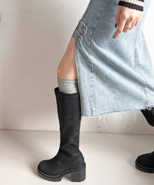 セール】厚底 ヒールアップ フィット ストレッチ ロングブーツ 1879