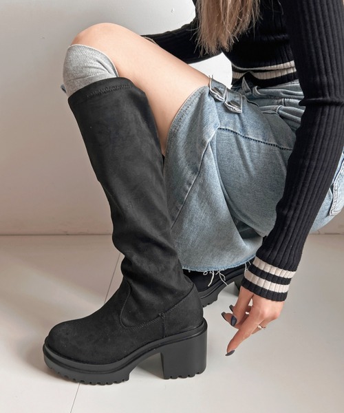 セール】厚底 ヒールアップ フィット ストレッチ ロングブーツ 1879