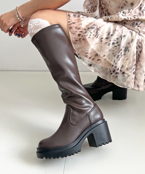 セール】厚底 ヒールアップ フィット ストレッチ ロングブーツ 1879