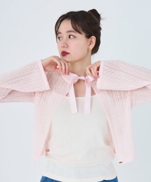 tina jojun サテンリボン 透かし編みカーディガン TINA：JOJUN（ティーナジョジュン）の「サテンリボン 透かし編み