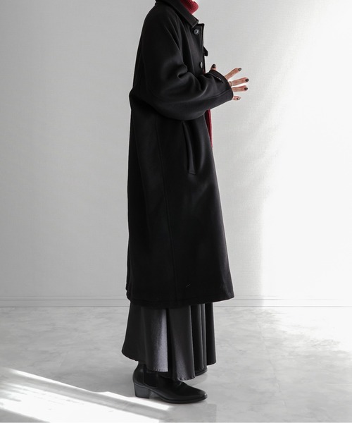 【美品】VIGANO　1p　Super120s　LANAWOOL　黒　44　秋冬 Super 120's Lamb wool Combination Long Balmacaan Coat