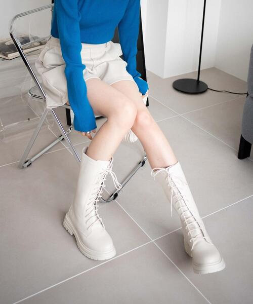 WEGO（ウィゴー）の「WEGO/レースアップミドルブーツ（ブーツ・レディース・ブラック/オフホワイト・MEDIUM/LARGE）」の20枚目の写真