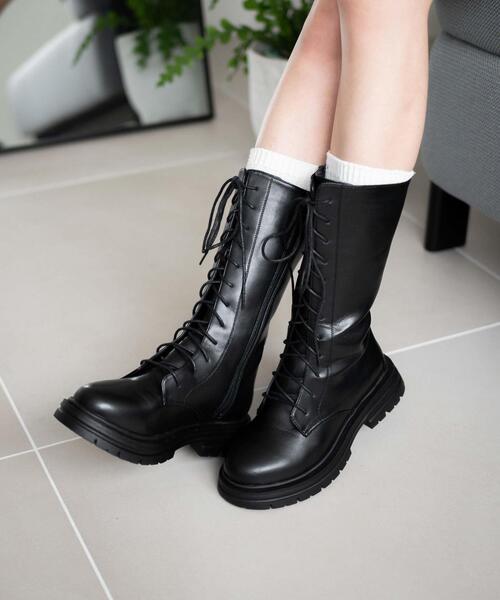 WEGO（ウィゴー）の「WEGO/レースアップミドルブーツ（ブーツ・レディース・ブラック/オフホワイト・MEDIUM/LARGE）」の22枚目の写真