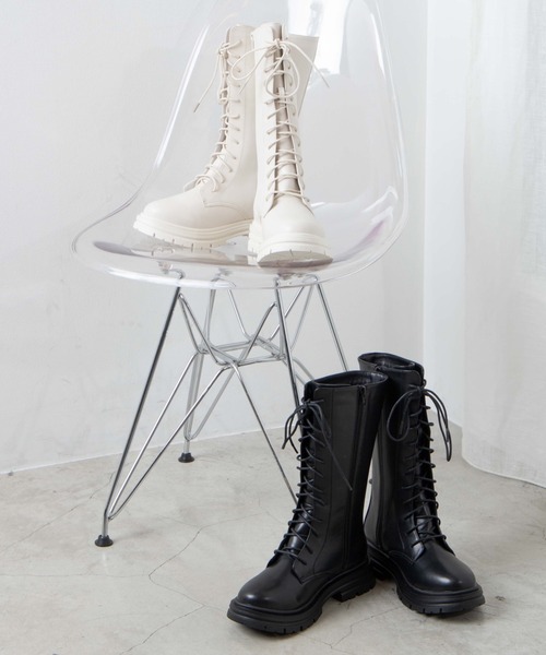 WEGO（ウィゴー）の「WEGO/レースアップミドルブーツ（ブーツ・レディース・ブラック/オフホワイト・MEDIUM/LARGE）」の7枚目の写真