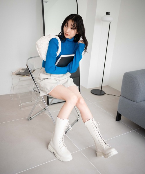 WEGO（ウィゴー）の「WEGO/レースアップミドルブーツ（ブーツ・レディース・ブラック/オフホワイト・MEDIUM/LARGE）」の14枚目の写真