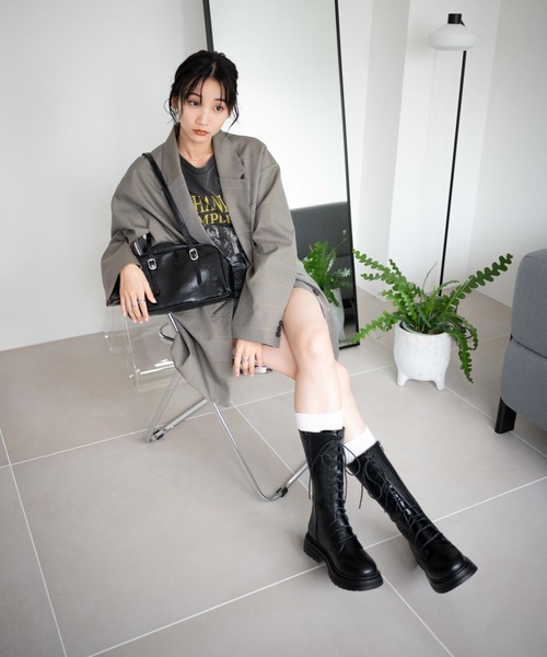 WEGO（ウィゴー）の「WEGO/レースアップミドルブーツ（ブーツ・レディース・ブラック/オフホワイト・MEDIUM/LARGE）」の11枚目の写真