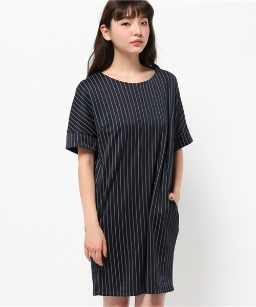 earth music&ecology（アースミュージックアンドエコロジー）の「ストライプコクーンワンピース（ワンピース・レディース・オフホワイト/ブラック/ネイビー・FREE）」の3枚目の写真