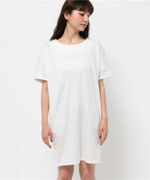 earth music&ecology（アースミュージックアンドエコロジー）の「ストライプコクーンワンピース（ワンピース・レディース・オフホワイト/ブラック/ネイビー・FREE）」の8枚目の写真