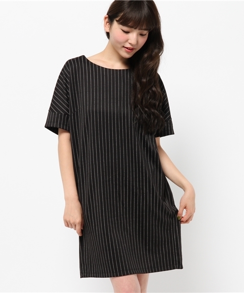 earth music&ecology（アースミュージックアンドエコロジー）の「ストライプコクーンワンピース（ワンピース・レディース・オフホワイト/ブラック/ネイビー・FREE）」の16枚目の写真