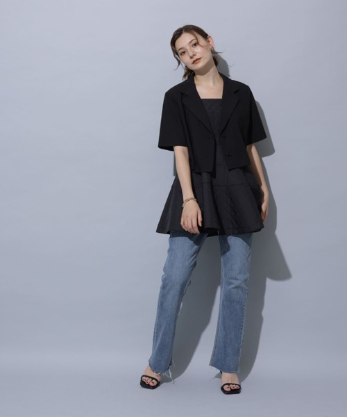 新品?Rirandture?ハーフスリーブクロップドツイードジャケット