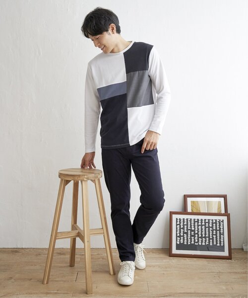ikka(イッカ)の「【親子コーデ】ポンチブロックスロンT(Tシャツ/カットソー・メンズ・グリーン/ホワイト/ワイン/ネイビー・S/L/XL/M)」の9枚目の写真