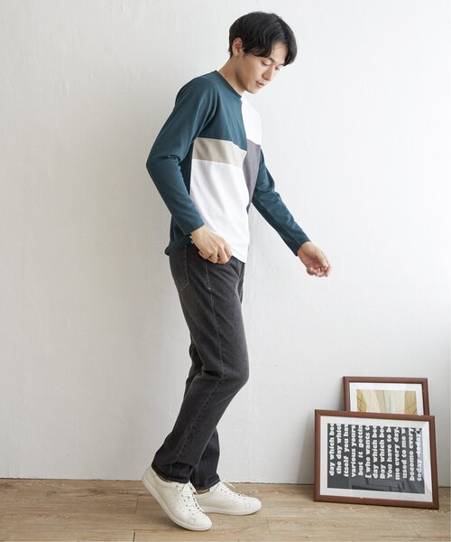 ikka(イッカ)の「【親子コーデ】ポンチブロックスロンT(Tシャツ/カットソー・メンズ・グリーン/ホワイト/ワイン/ネイビー・S/L/XL/M)」の7枚目の写真