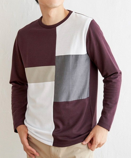 ikka(イッカ)の「【親子コーデ】ポンチブロックスロンT(Tシャツ/カットソー・メンズ・グリーン/ホワイト/ワイン/ネイビー・S/L/XL/M)」の4枚目の写真