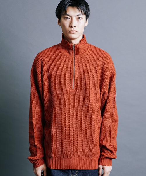 Magine(マージン)の「【SELECT】IR:AZE HALF ZIP KNIT:畦編みハーフジップニット(ニット/セーター・メンズ・オレンジ/グリーン/ブラック/ライトベージュ/ブラウン・M/L)」の19枚目の写真