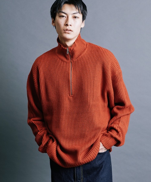 Magine(マージン)の「【SELECT】IR:AZE HALF ZIP KNIT:畦編みハーフジップニット(ニット/セーター・メンズ・オレンジ/グリーン/ブラック/ライトベージュ/ブラウン・M/L)」の20枚目の写真