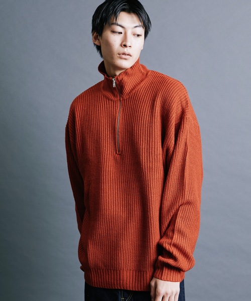 Magine(マージン)の「【SELECT】IR:AZE HALF ZIP KNIT:畦編みハーフジップニット(ニット/セーター・メンズ・オレンジ/グリーン/ブラック/ライトベージュ/ブラウン・M/L)」の21枚目の写真