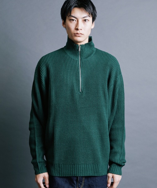Magine(マージン)の「【SELECT】IR:AZE HALF ZIP KNIT:畦編みハーフジップニット(ニット/セーター・メンズ・オレンジ/グリーン/ブラック/ライトベージュ/ブラウン・M/L)」の16枚目の写真