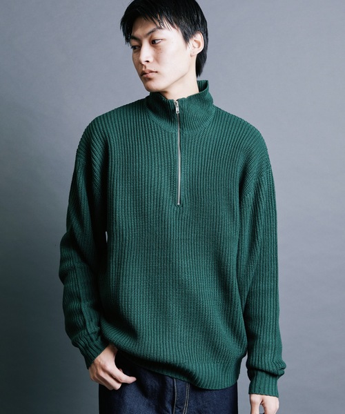Magine(マージン)の「【SELECT】IR:AZE HALF ZIP KNIT:畦編みハーフジップニット(ニット/セーター・メンズ・オレンジ/グリーン/ブラック/ライトベージュ/ブラウン・M/L)」の17枚目の写真