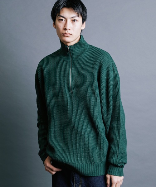 Magine(マージン)の「【SELECT】IR:AZE HALF ZIP KNIT:畦編みハーフジップニット(ニット/セーター・メンズ・オレンジ/グリーン/ブラック/ライトベージュ/ブラウン・M/L)」の18枚目の写真