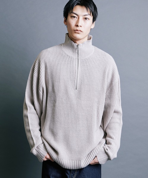 Magine(マージン)の「【SELECT】IR:AZE HALF ZIP KNIT:畦編みハーフジップニット(ニット/セーター・メンズ・オレンジ/グリーン/ブラック/ライトベージュ/ブラウン・M/L)」の14枚目の写真