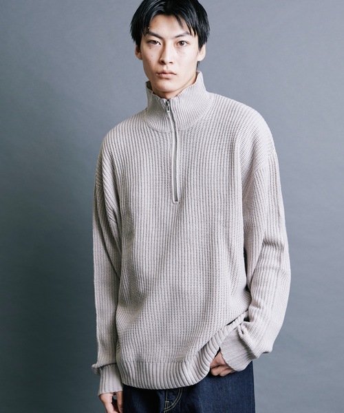 Magine(マージン)の「【SELECT】IR:AZE HALF ZIP KNIT:畦編みハーフジップニット(ニット/セーター・メンズ・オレンジ/グリーン/ブラック/ライトベージュ/ブラウン・M/L)」の15枚目の写真