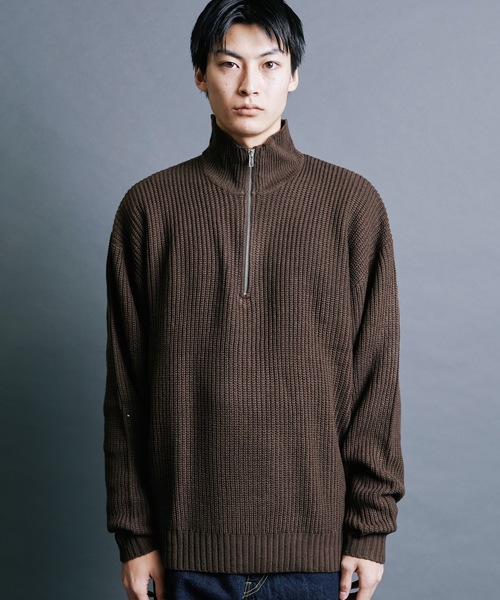 Magine(マージン)の「【SELECT】IR:AZE HALF ZIP KNIT:畦編みハーフジップニット(ニット/セーター・メンズ・オレンジ/グリーン/ブラック/ライトベージュ/ブラウン・M/L)」の10枚目の写真