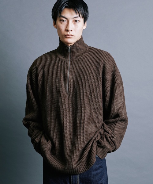 Magine(マージン)の「【SELECT】IR:AZE HALF ZIP KNIT:畦編みハーフジップニット(ニット/セーター・メンズ・オレンジ/グリーン/ブラック/ライトベージュ/ブラウン・M/L)」の11枚目の写真
