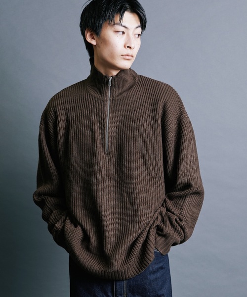 Magine(マージン)の「【SELECT】IR:AZE HALF ZIP KNIT:畦編みハーフジップニット(ニット/セーター・メンズ・オレンジ/グリーン/ブラック/ライトベージュ/ブラウン・M/L)」の12枚目の写真