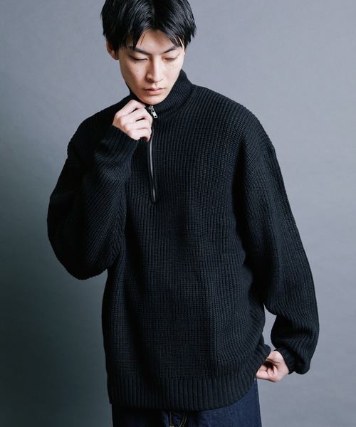 Magine(マージン)の「【SELECT】IR:AZE HALF ZIP KNIT:畦編みハーフジップニット(ニット/セーター・メンズ・オレンジ/グリーン/ブラック/ライトベージュ/ブラウン・M/L)」の9枚目の写真