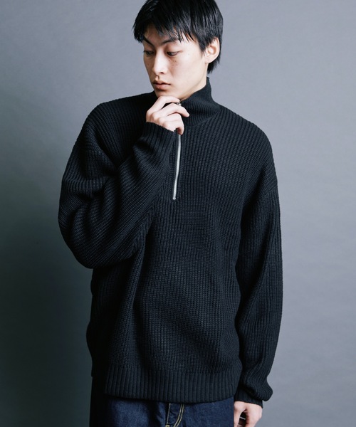 Magine(マージン)の「【SELECT】IR:AZE HALF ZIP KNIT:畦編みハーフジップニット(ニット/セーター・メンズ・オレンジ/グリーン/ブラック/ライトベージュ/ブラウン・M/L)」の22枚目の写真