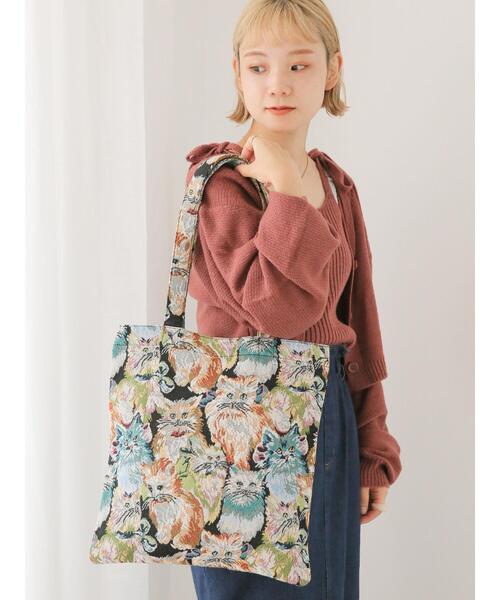 ehka sopo（エヘカソポ）の「猫ゴブラントートバッグ（ハンドバッグ・レディース・ブラック/キャメル/レッド・F）」の2枚目の写真