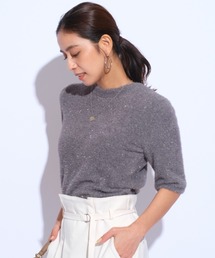 【美品】Mystrada ピンクベージュ 五分丈ニットトップス Mystrada（マイストラーダ）の「5分袖バックパールニット