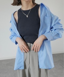 Reurie' | double zip shirt / ダブルジップシャツ ジップアップ シャツカーディガン 長袖 ホワイト ブルー(シャツ/ブラウス)