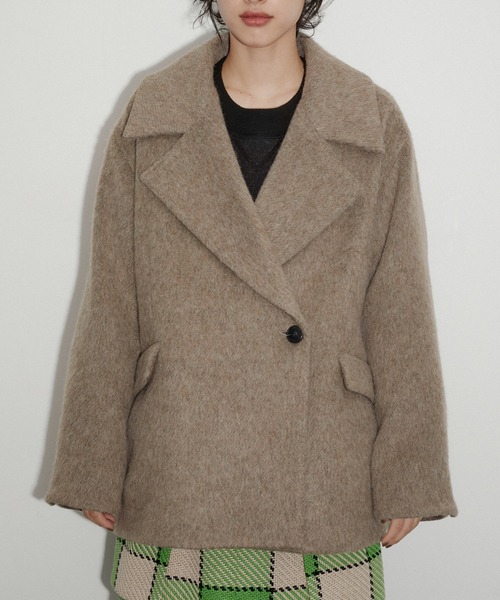 ADAM ET ROPE'（アダムエロペ）の「【サステナブル】シャギージャケットコート（チェスターコート・レディース・ブラック系その他/ブラウン・FREE）」の6枚目の写真