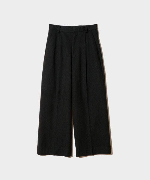 Camphor wood 1タックワイドバギーツイードスラックス ブラック Ｓ 1tuck wide baggy tweed slacks / ウールライク1タックワイド
