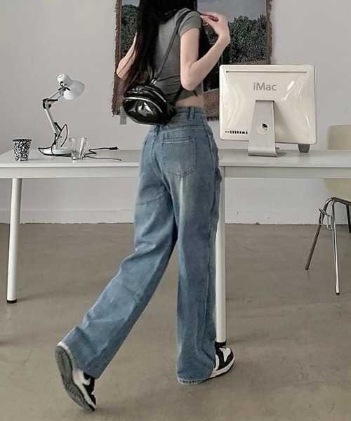 LADY LIKE(レディライク)の「レイヤード風ダメージデニム(デニムパンツ・レディース・サックスブルー/ブルー・M)」の10枚目の写真