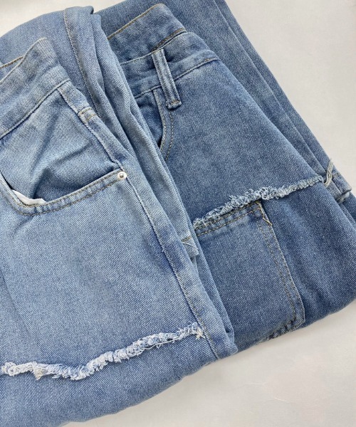 LADY LIKE(レディライク)の「レイヤード風ダメージデニム(デニムパンツ・レディース・サックスブルー/ブルー・M)」の12枚目の写真