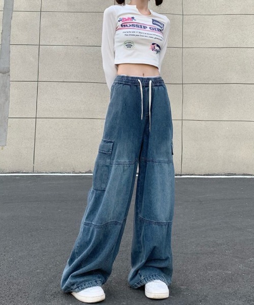 セール】ユニサックス 裾ドロスト デニムカーゴパンツ（カーゴ
