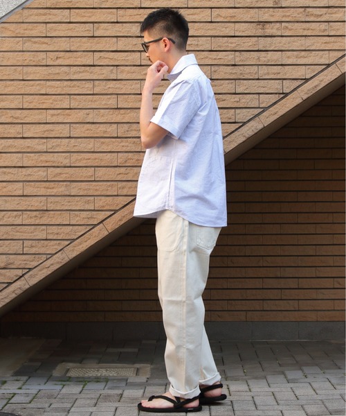 DANTON（ダントン）の「DANTON/ダントン　ラウンドカラープルオーバーシャツ　ショートスリーブ　チェック＆ストライプ　ROUND COLLAR P.O SHIRT SHORT SLEEVE　C&S（メンズ）　DT-B0284 OXP（シャツ/ブラウス・メンズ・ブラック/サックスブルー・44/40/42）」の11枚目の写真